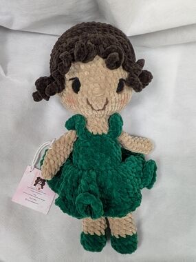 Handmade Plush Doll in Emerald Green Dress